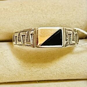 NWT black Onyx VTG Sterling SILVER 925, gold 375- 9K MENS Ring Sz 20.5 -10.5 US